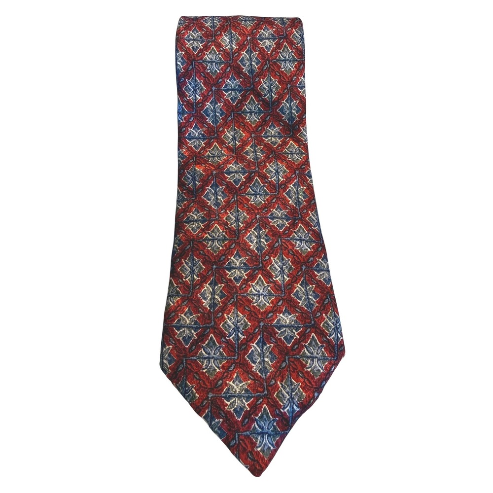 Ermenegildo Zegna Silk Tie Mens OS Red Geometric Medallion Italian Luxury